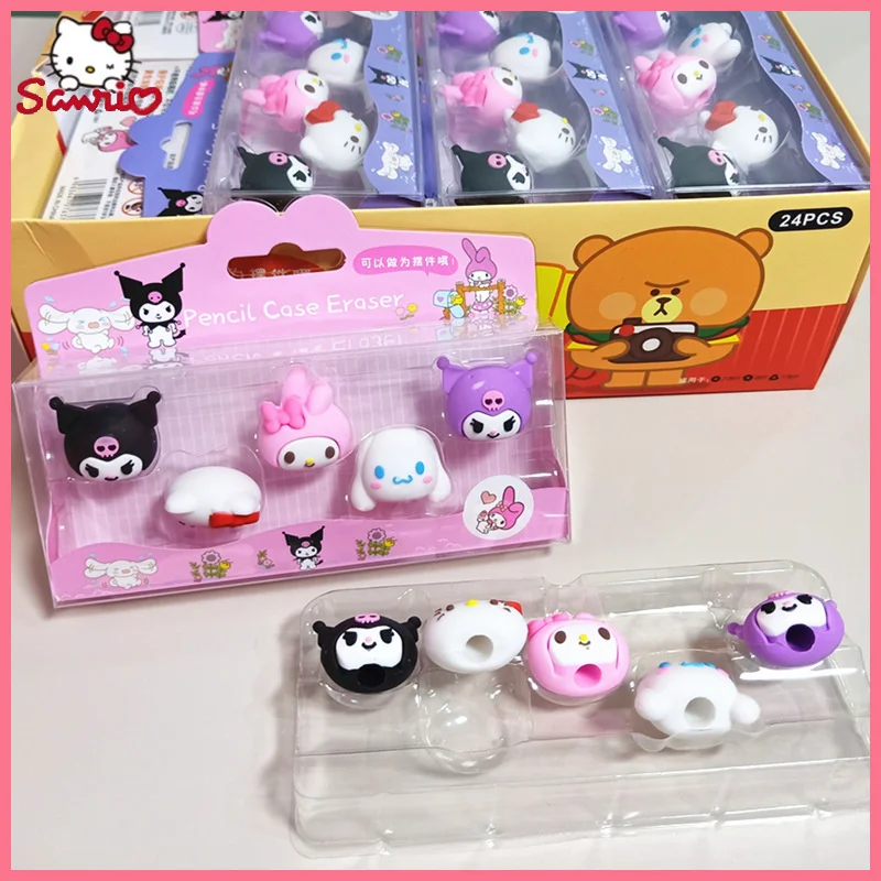 2/12/24pcs Sanrio Eraser Pencil Sharpener Cartoon Kawaii Students Stationery Detachable Eraser School Children Gift Stationery