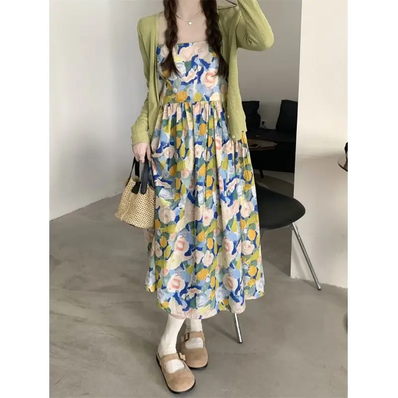 

Prairie Chic Women's Summer Suit Floral Camis Elegant Dress Minimalist Knitted All-match Sunscreen Cardigan Set Woman 2 Pieces