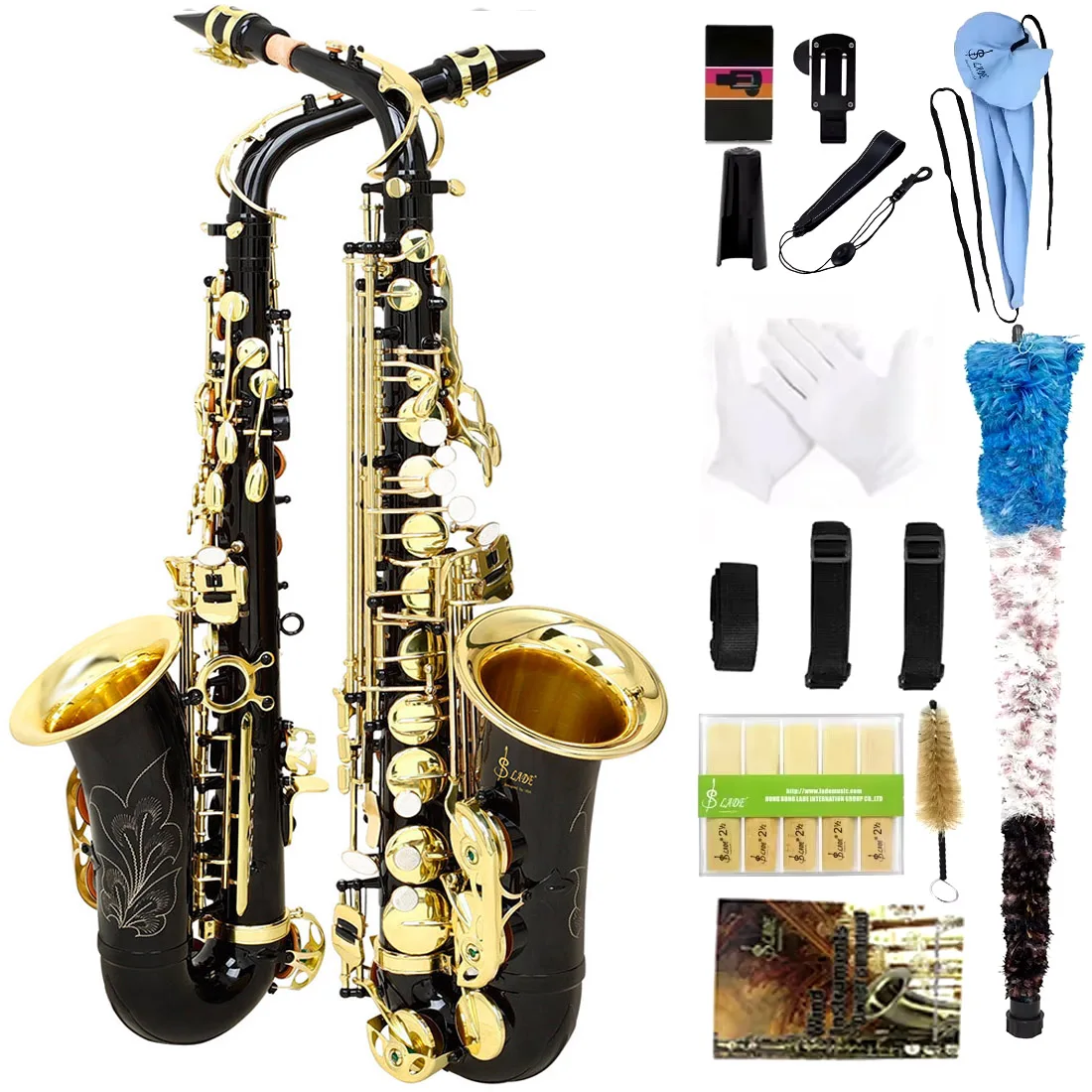 SLADE Black Gold Alto Saxophone Student Alto Saxophone E Flat  Beginner Saxophone Complete Set with Case Mouthpiece Strap Reed