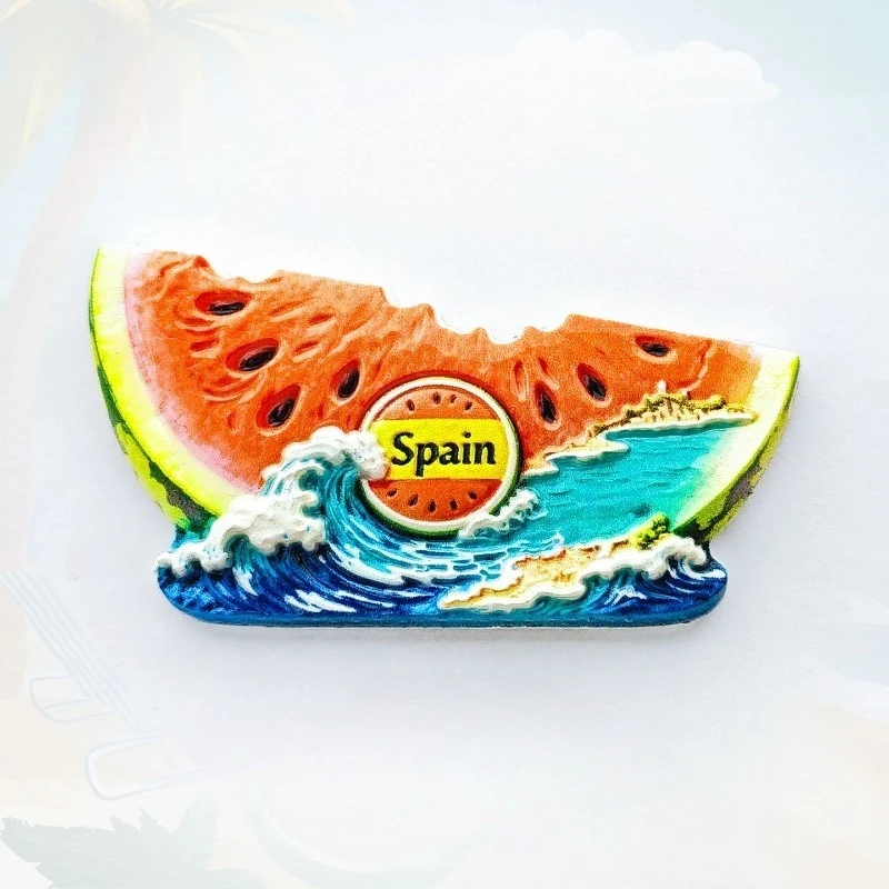 Imán de nevera de sandía de España - Souvenir refrescante de verano en 3D, regalo mediterráneo único para decoración de viajes y casas de playa
