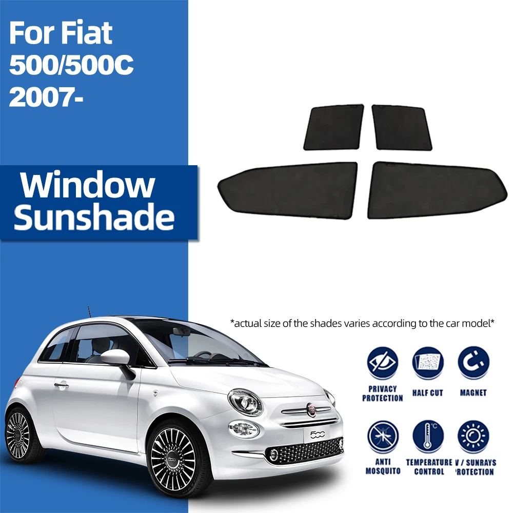 For Fiat 500 500C 2007-2024 Magnetic Car Sunshade Shield Front Windshield Curtain Rear Side Baby Window Sun Shade Visor