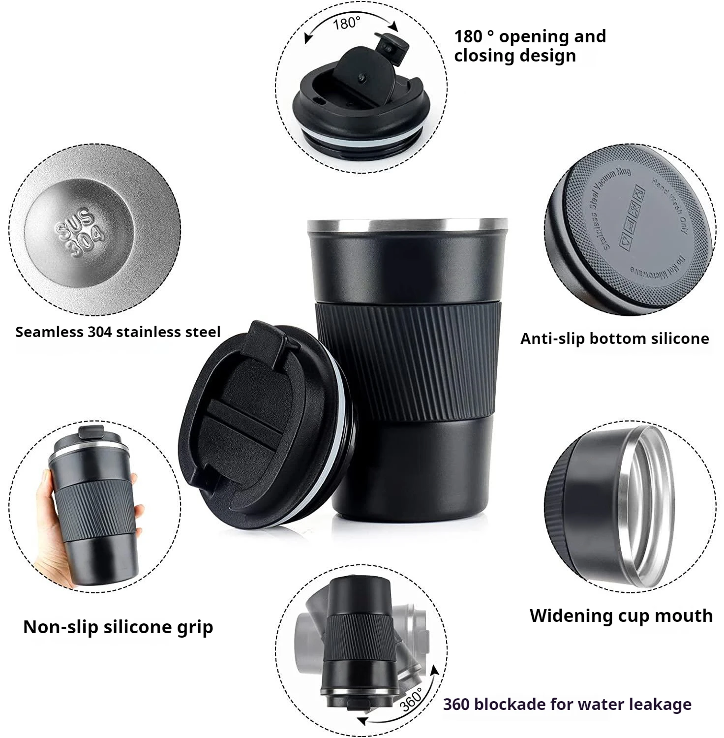 Stainless Steel Coffee Cup Thermal Mug Non-slip Travel Car Insulated Bottle Leak Proof Thermal Bottle Vacuum Bottle Coffee Mug