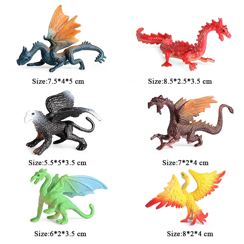 6Pcs/Set Flying Magic Dragon Phoenix Monsters Chinese Dinosaurs Animals Toy Action Figures Model PVC Collection Kids X-mas Gift