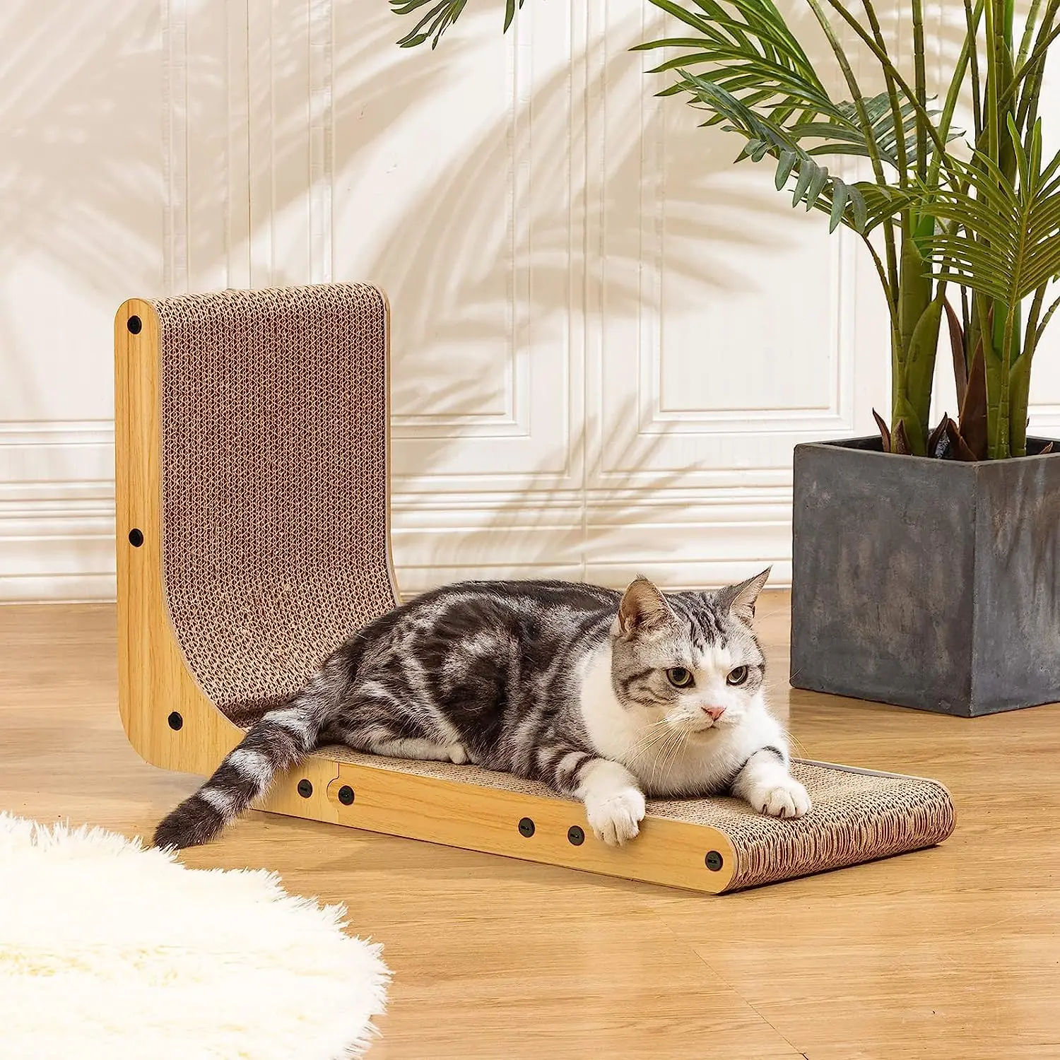 Oval Shaped Cat Scratcher Cardboard Claw Toy and Furniture Protector Scratch Pad for Couch Accessories