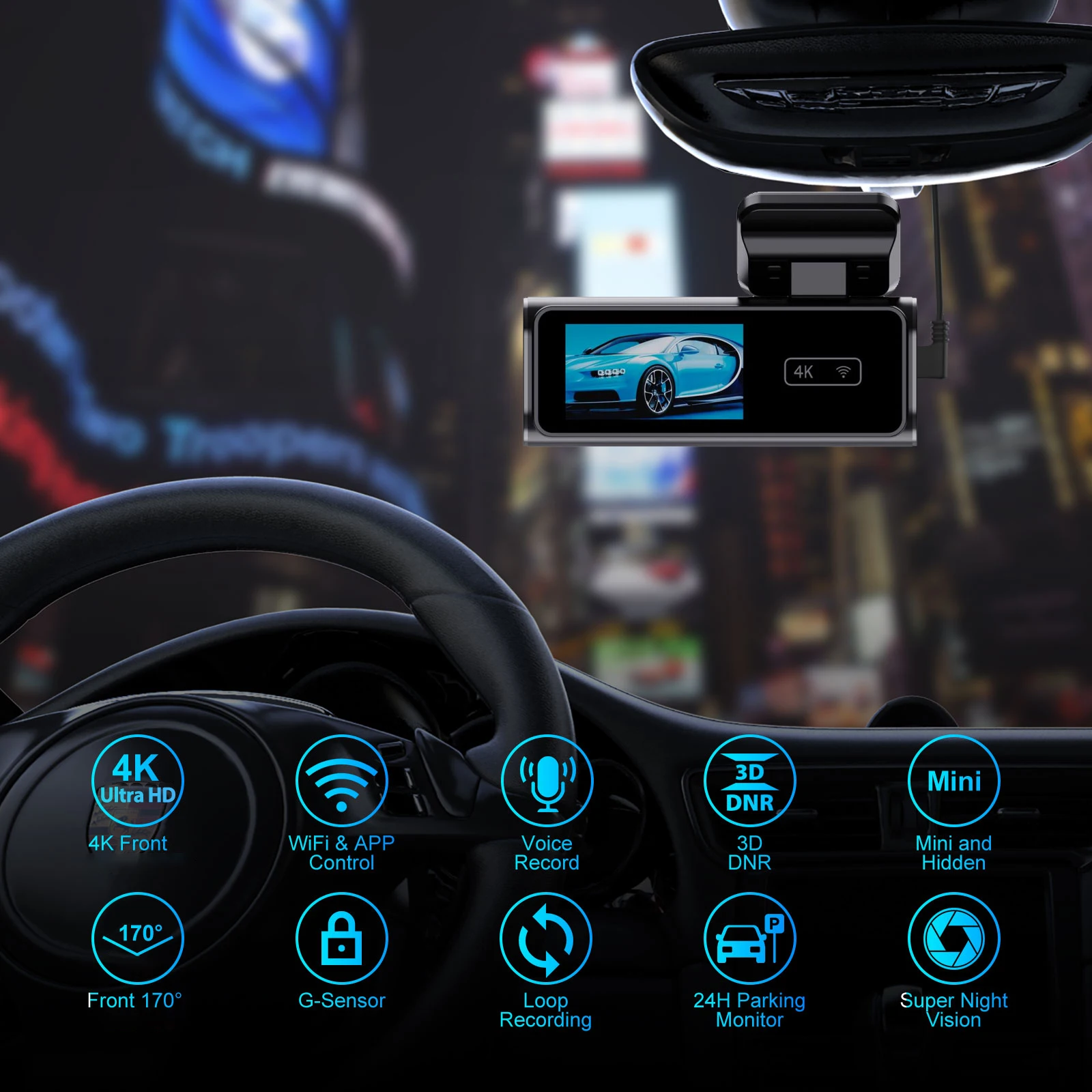 Ultra HD 4K Dash Cam 2160P Front Camera WDR Night Vision 24H Parking Wide Angle Built-in 5GHz WiFi APP Control G-Sensor Car DVR