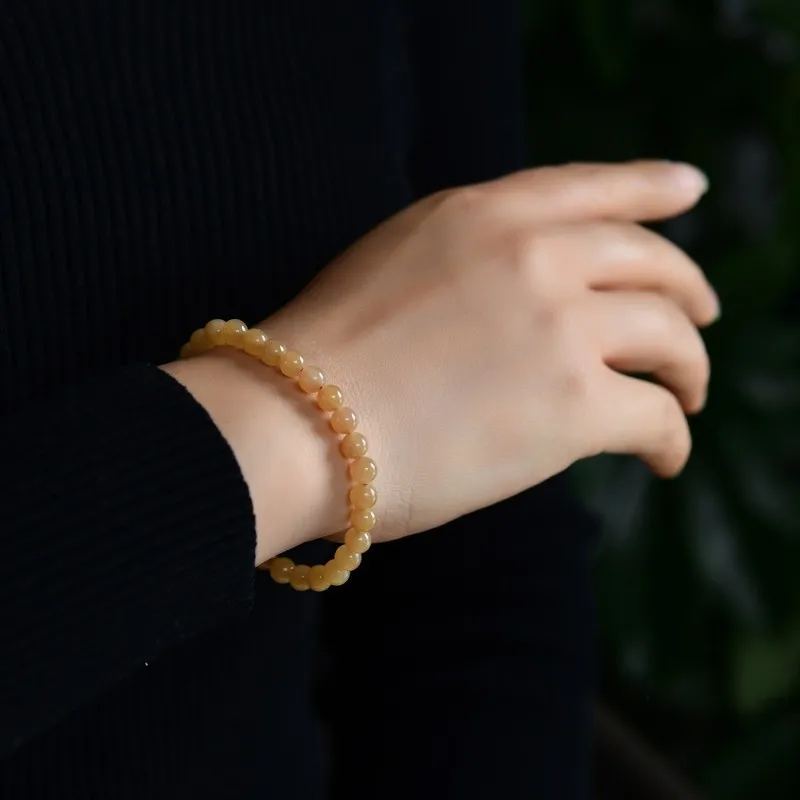 Hetian Round , Sugar White Imitation 6Mm Bracelet, Single-Strand Jade Beads Men And Women