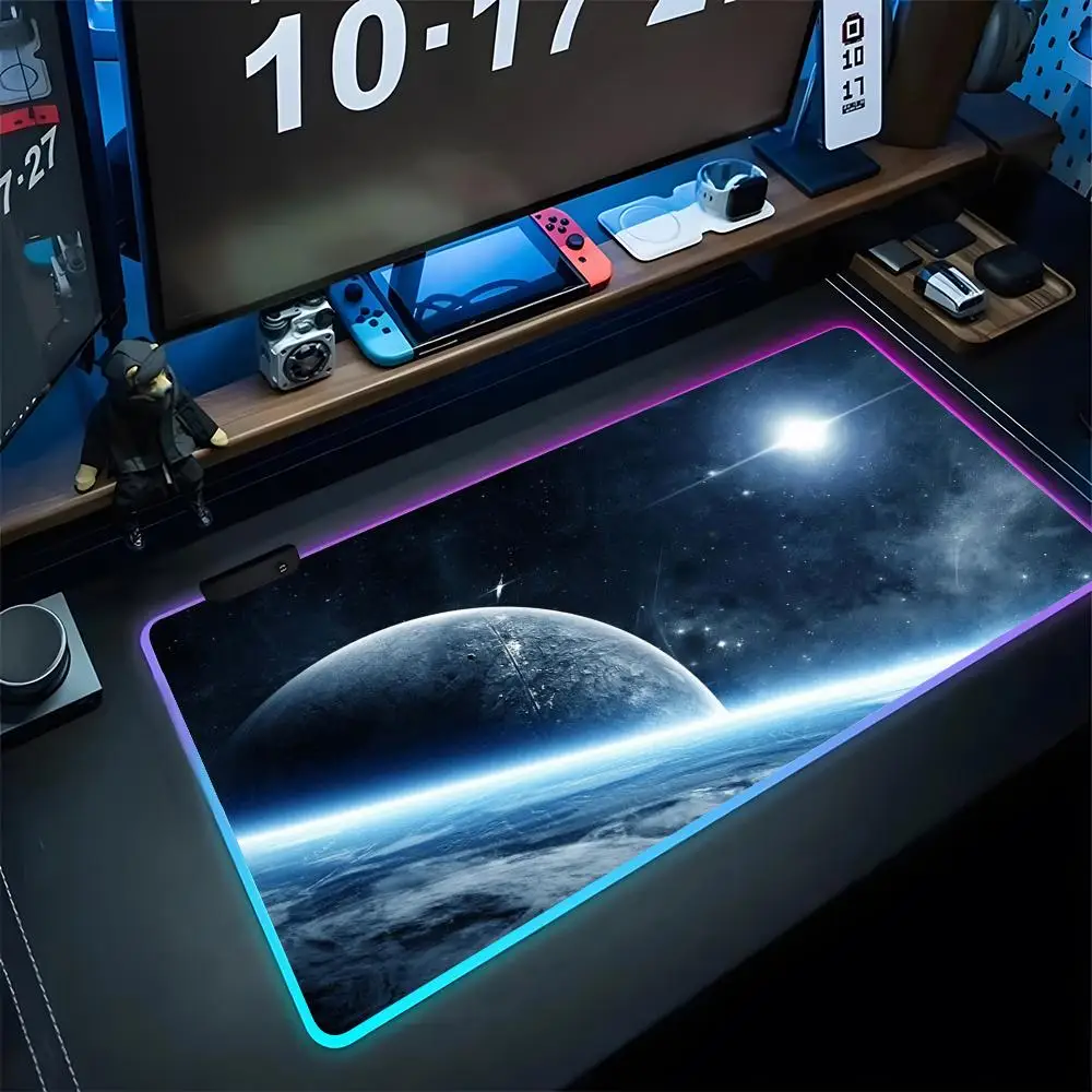 Space Earth Starry Sky Mouse Pad Backlight Table Mat  Gamer Deskmat Gaming Desk RGB Mousepepad Back Light Office LED PC Cabinet