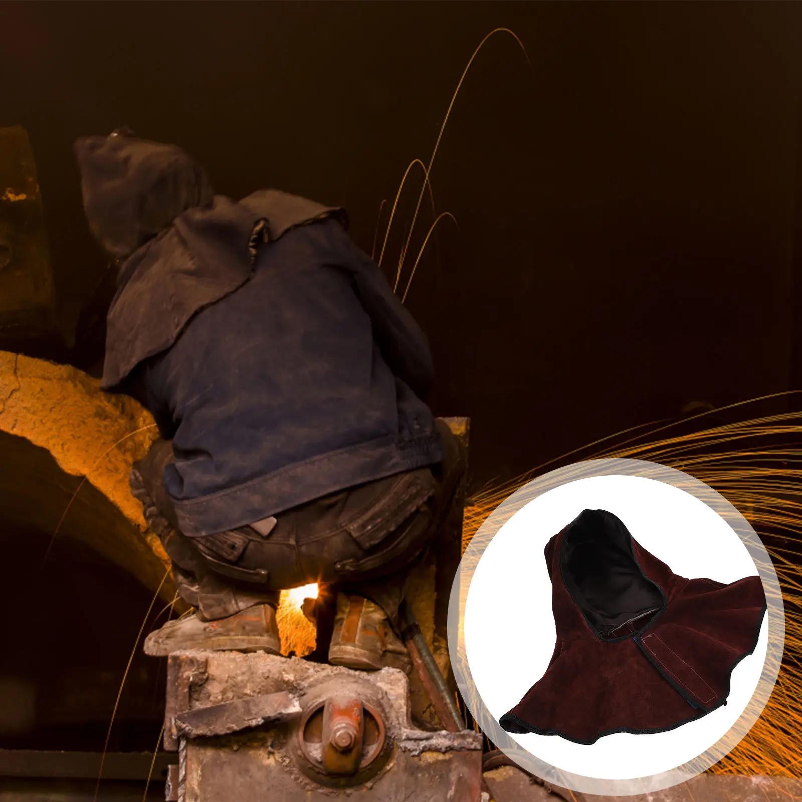

Cowhide Welding Hood Protective Cap Neck Shoulder Drape Flame Retardant Welding Hat Headcover Welder Working Hat