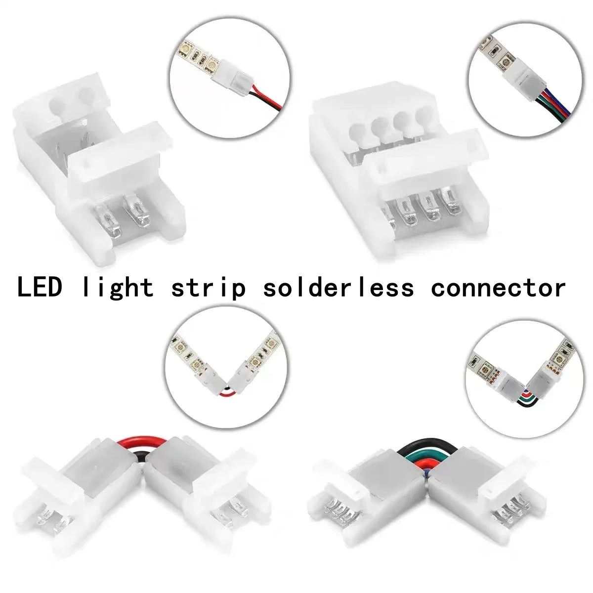 

LED Connector 2 3 4 Pin 8mm 10mm Strip To Wire Terminal L Shape Right Angled Connector for 2835 3528 5050 5730 RGB LED Strip