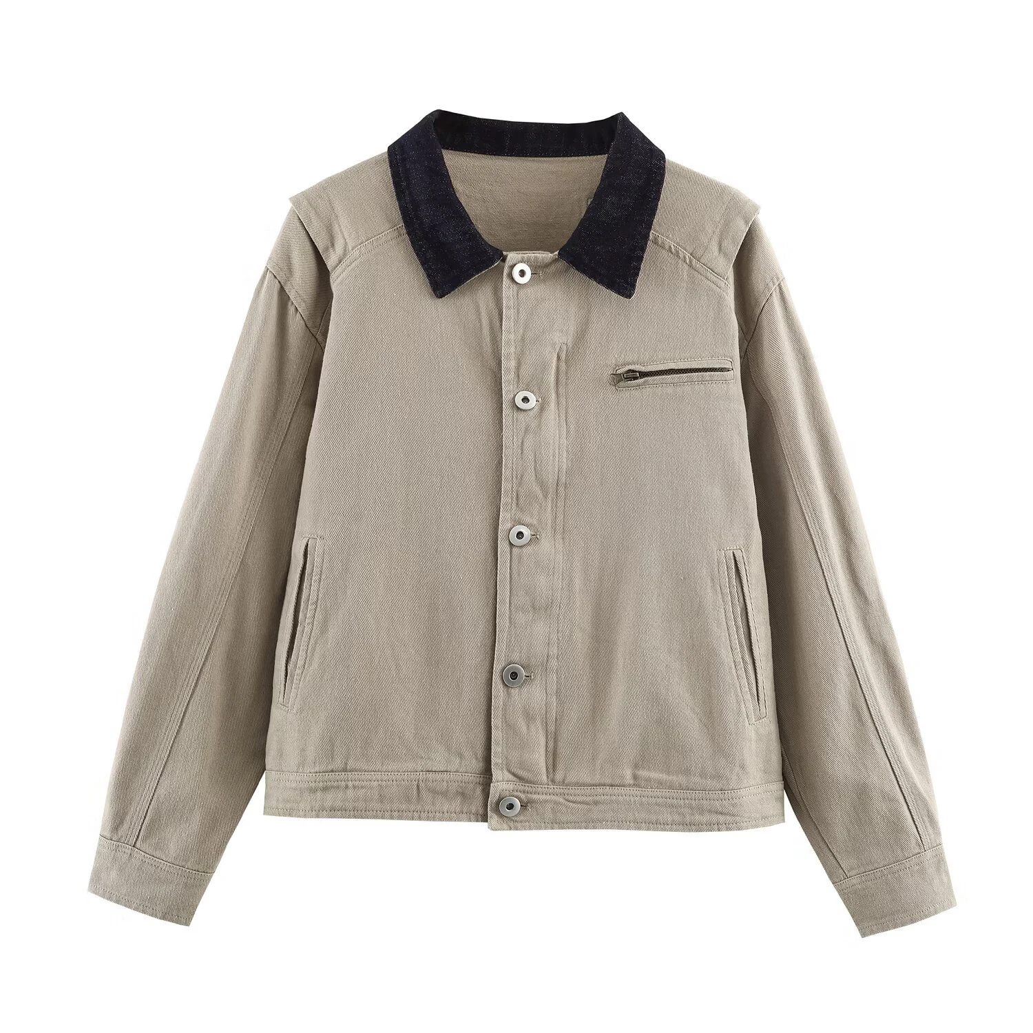 

American retro washed patchwork collar workwear jacket for women 2026 spring new loose casual short jacket top