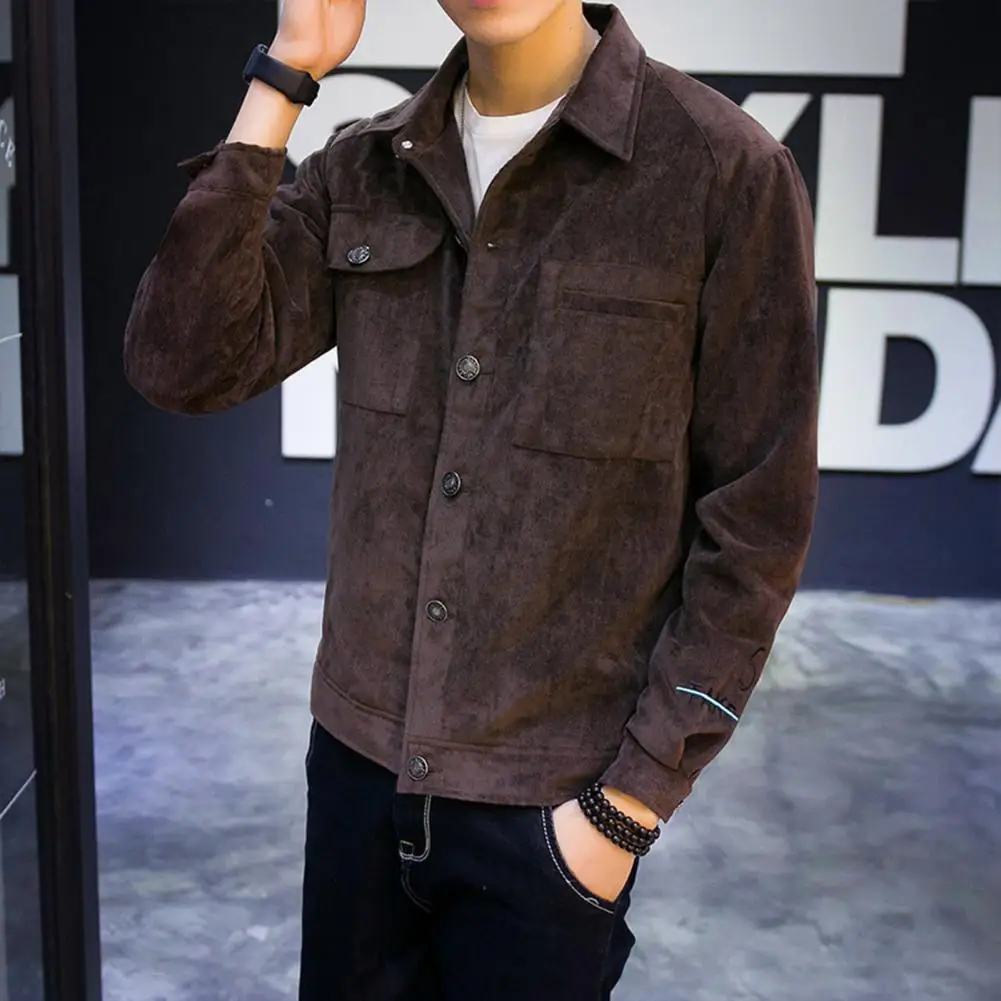 

Autumn Winter Cargo Coat Lapel Long Sleeve Solid Color Suede Jacket With Pockets Buttons Closure Trendy Japanese Style Jacket