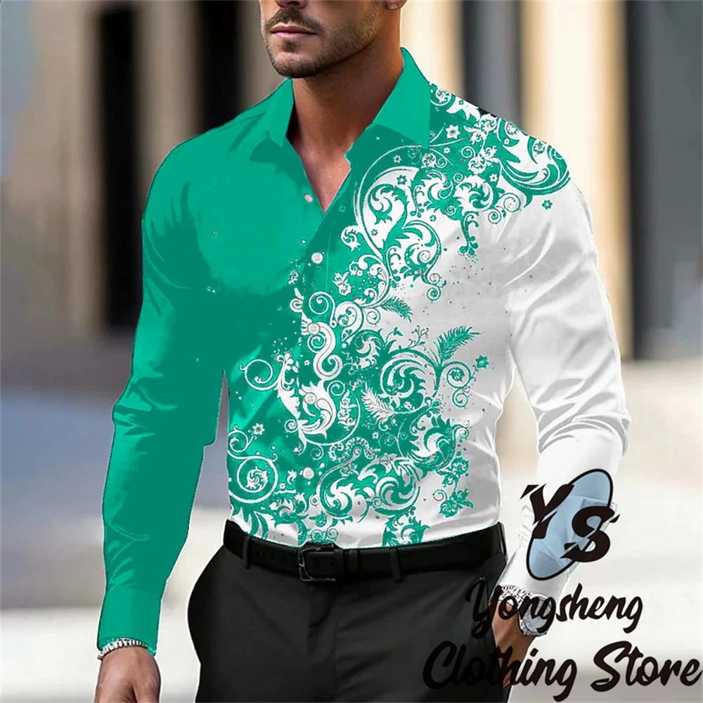 Men's long-sleeved shirts printed shirts fashion high quality men's tops casual vacation commuting handsome plus size clothing