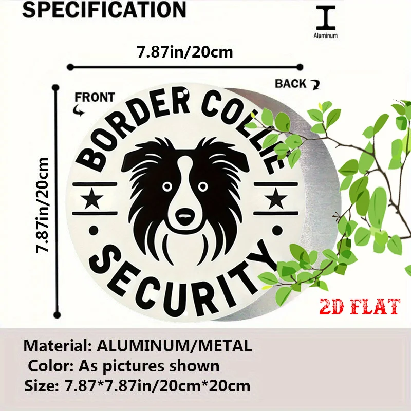 2D Flat - Round Aluminum Sign Featuring a Border Collie, Measuring 7.8X7.8 Inches, Designed for Security And Decoration in Vario