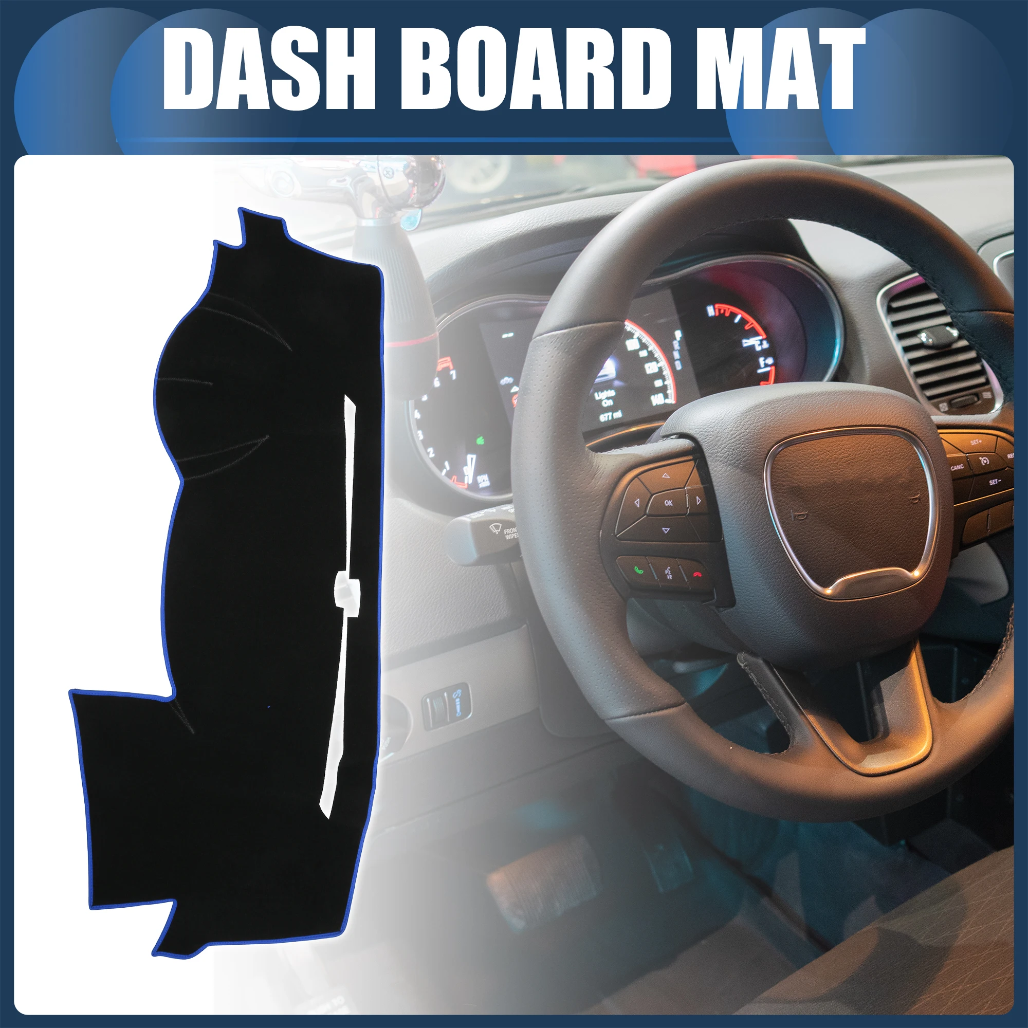 UXCELL Dashboard Dash Cover Mat for Dodge Durango 2014-2020 Sun Protector Pad Polyester Black Blue