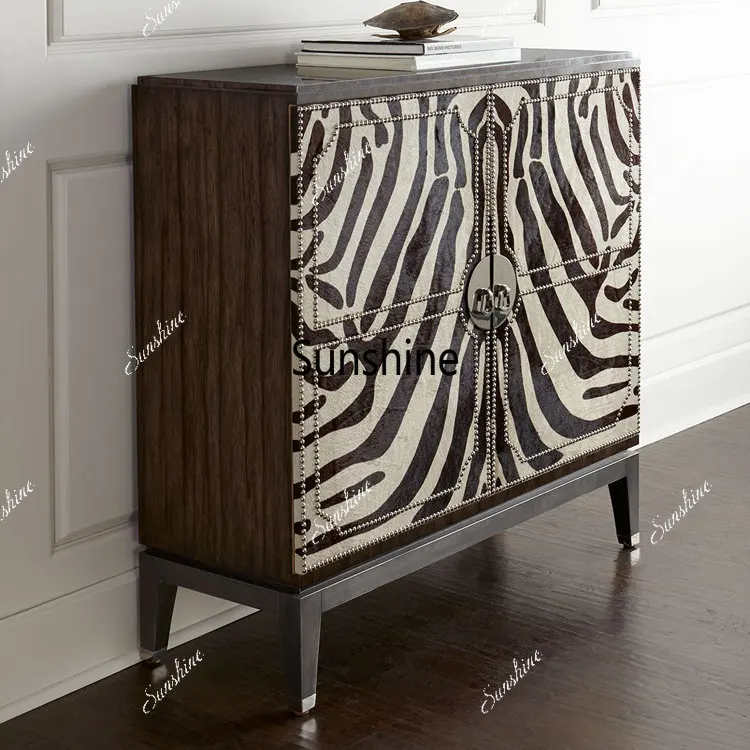American zebra pattern solid wood shoe cabinet entrance cabinet