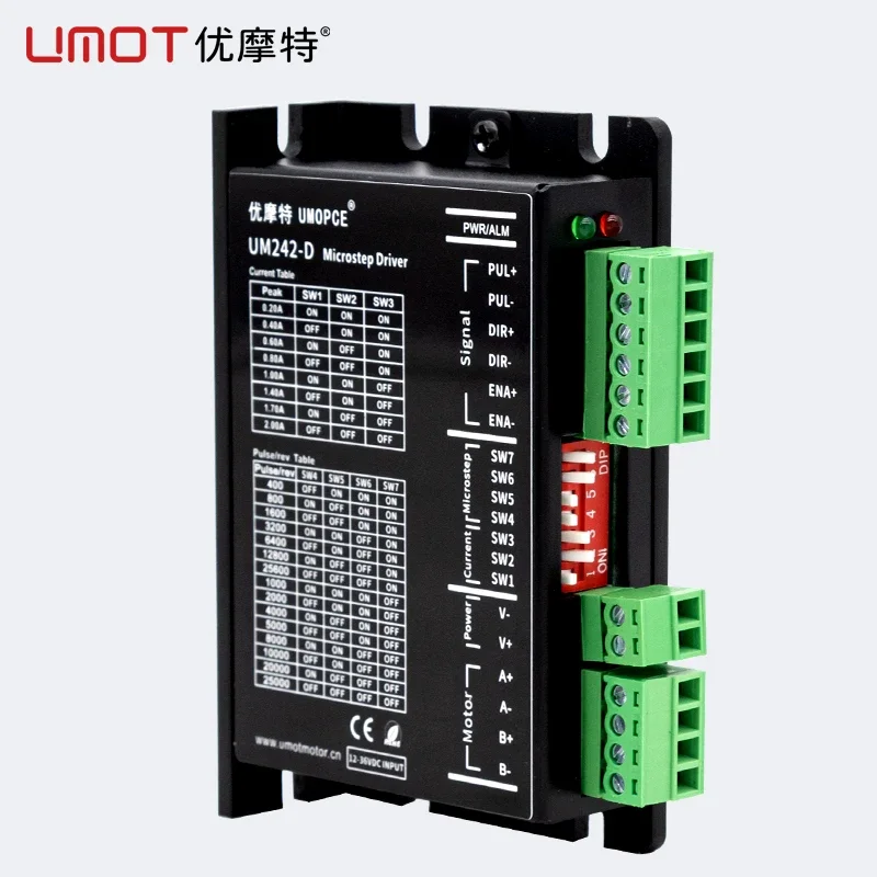 Umot 0.2-2A/12-36V Pulse+direction Control Mode Max Resolution 25000PPR DC Stepper Driver for 28/35/39/42mm 2phase Stepper Motor