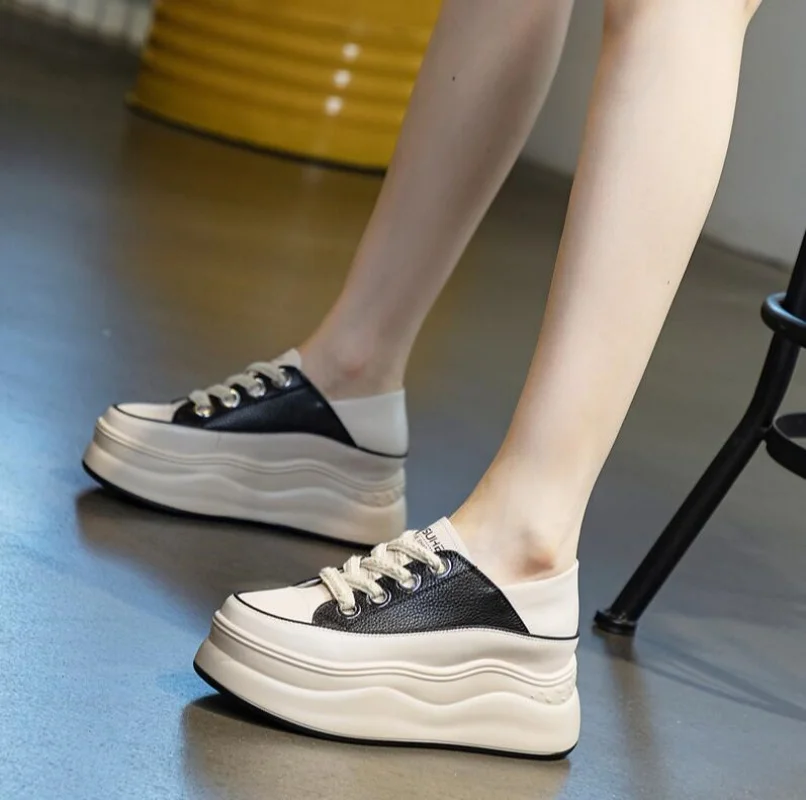 

Женская повседневная обувь из спилка, очень толстая женская обувь на танкетке высотой 6,5 см, модные кроссовки на массивном каблуке, весенняя обувь для скейтборда