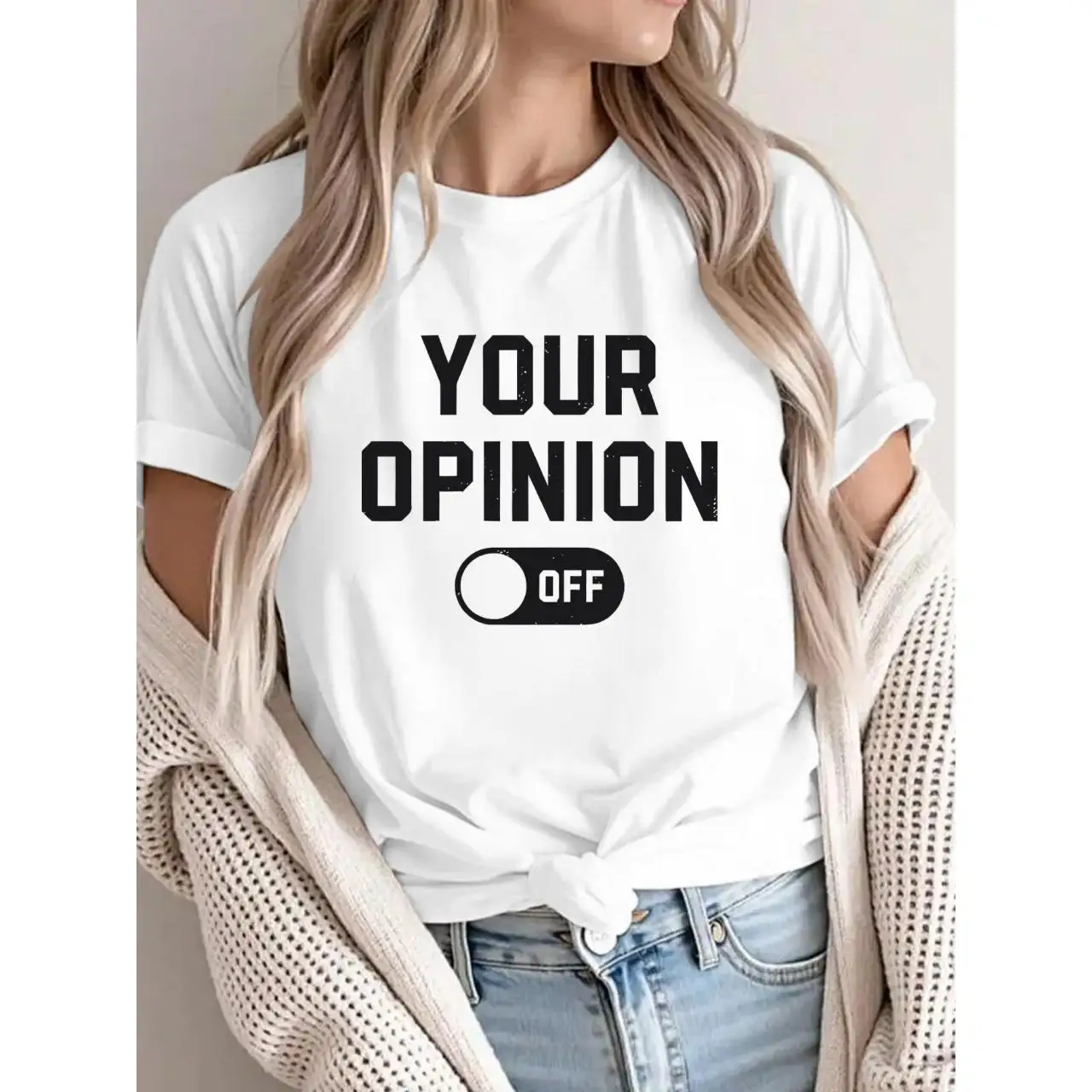

Funny Slogan T-shirt Women Your Opinion Off Graphic Tee Vintage Humor Loose Casual Streetwear Summer Top