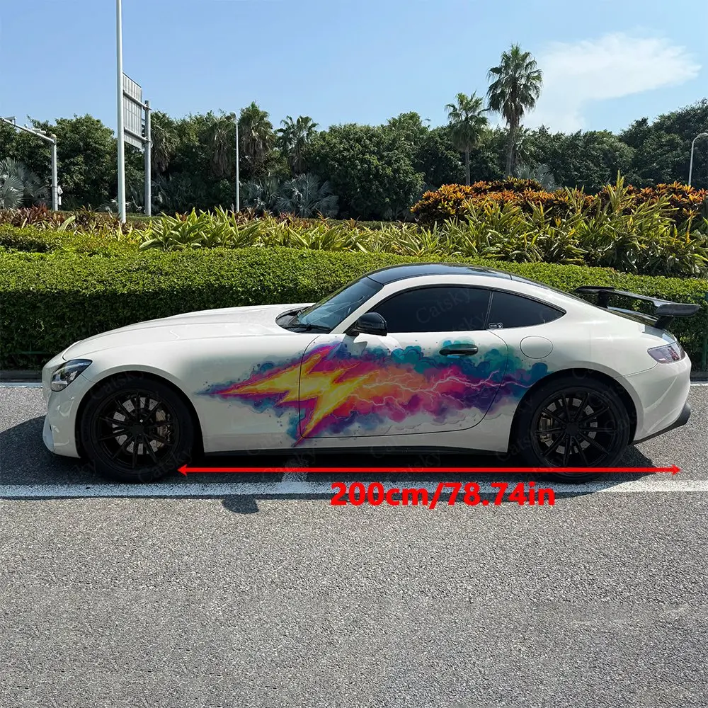 2pcs Colorful Lightning, Durable, Fade-resistant, Enhance Vehicle Aesthetics With Bold Artistic Design Car Vinyl Wraps