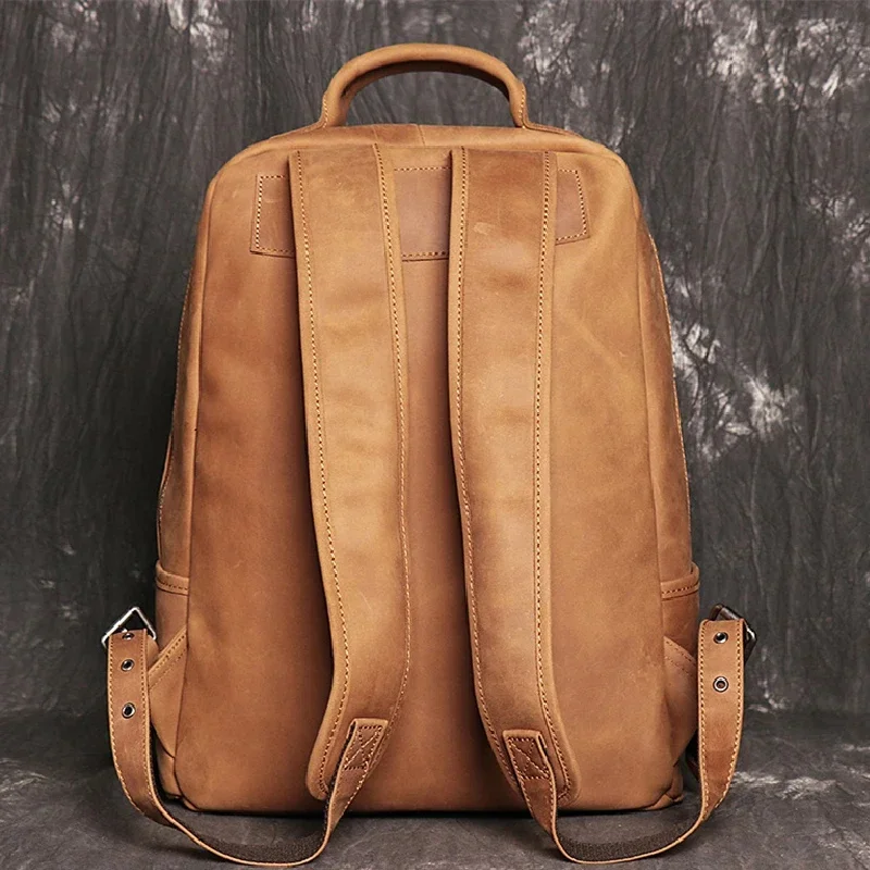 High Quality A4 Vintage Brown Black Grey Top Grain Genuine Leather 15.6'' 14'' Laptop Women Men's Backpack Travel Bag M30055