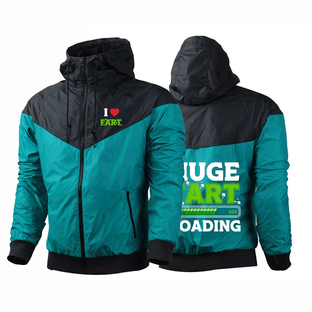 2026 Huge Fart Loading Print Spring And Autumn New Men's Patchwork Five-Color Windbreaker Casual Hooded Trendy Coat