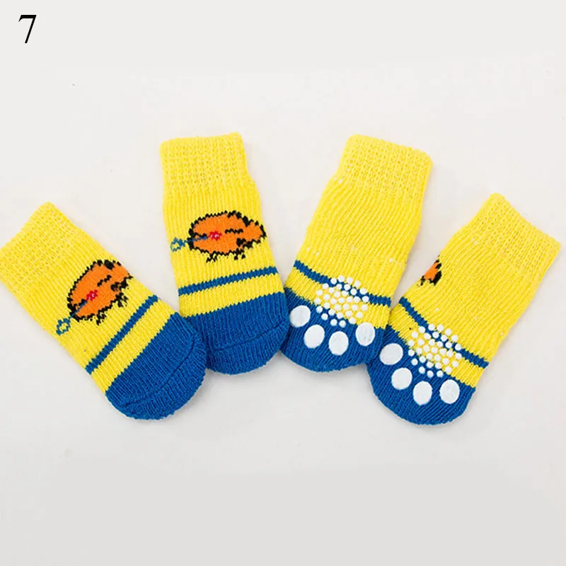 4Pcs Anti Slip Skid Pet Shoes Socks Cute Cartoon Soft Breathable Paw Protector for Small Puppy Cat Dogs Winter Warm Dog Socks