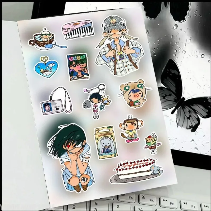 8 feuilles d'autocollants de filles anime dessinées à la main, style Mori, pour scrapbooking, matériel de bricolage, journal intime, fournitures artisanales