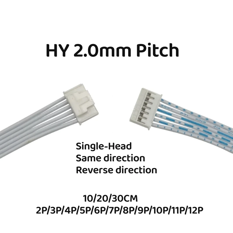 5Pcs HY 2.0mm Pitch Connector Cable HY2.0 Plug Line Length 10/20/30CM Red and White 2P/3P/4P/5P/6P/7P/8P/9P/10P/11P/12 Pin