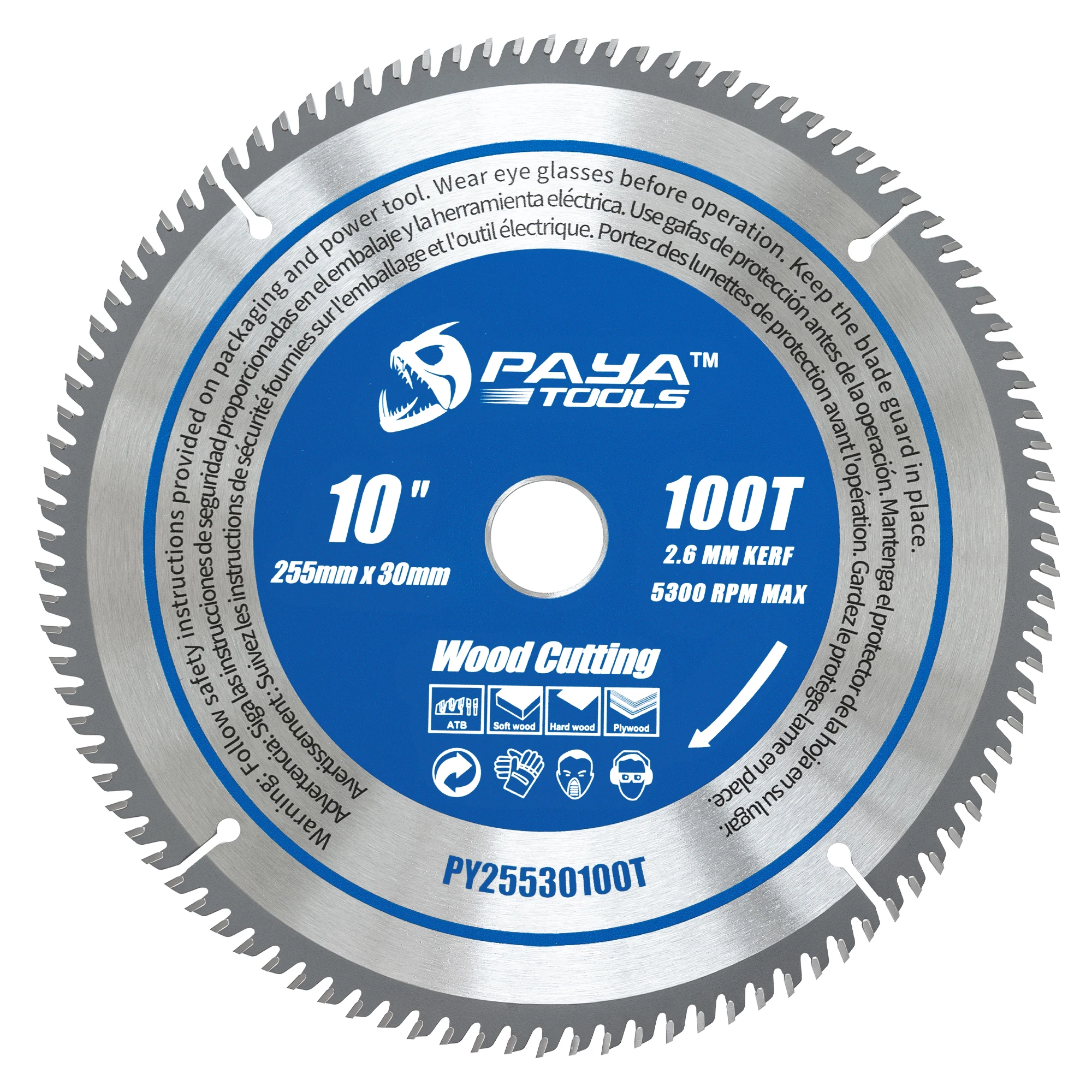PAYA 10Inch 100Teeth Circular Saw Blade Professional TCT Wood Cutting Tungsten Carbide Tipped Blade for Miter Saw Table Saw