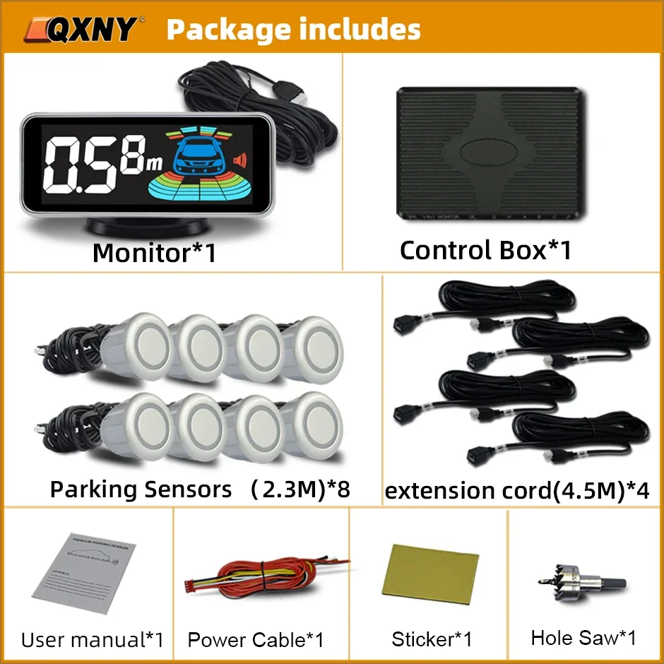 8-Parktronic Parkeersensoren Kit Omkeren Voor en Achter Auto Backup Radar Detector Backing Assistance Sound Aler AID