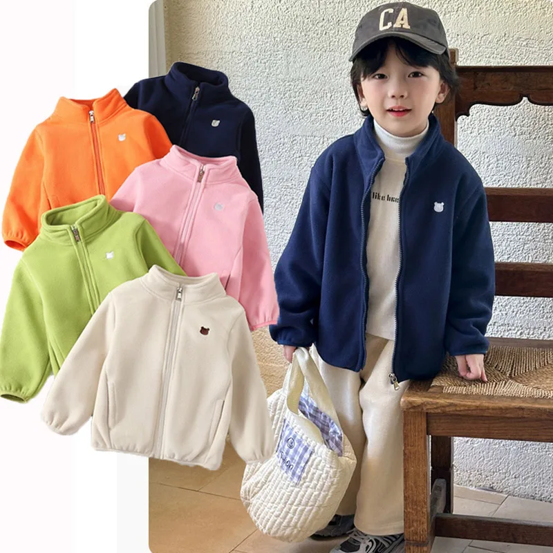 

Toddler Kids Polar Fleece Jacket Thickened Full-Zip Long Sleeve Warm Coats Outwear for Baby Boys Girls Autumn Spring Winter