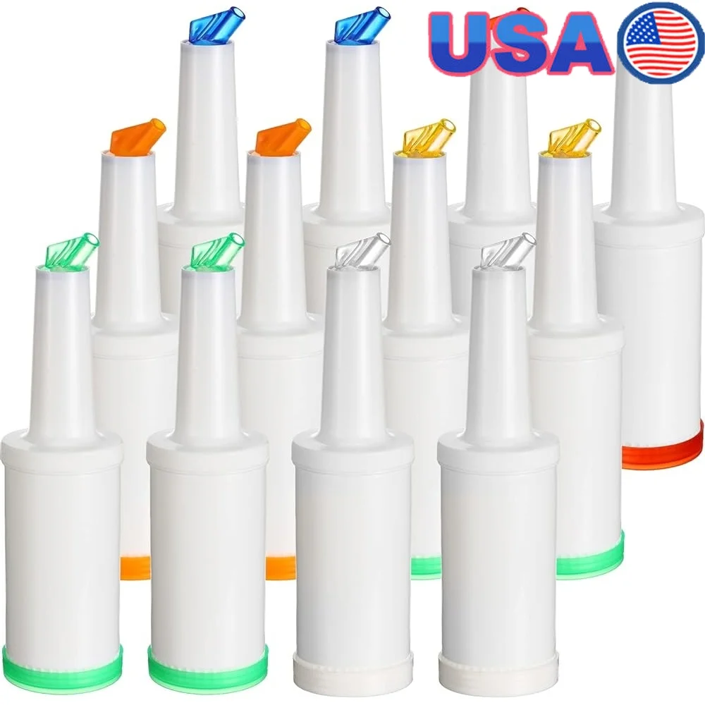 

12 Pack Juice Pouring Bottles Bar Dispenser 34oz Colorful Plastic Easy Clean Kitchen Party Tools