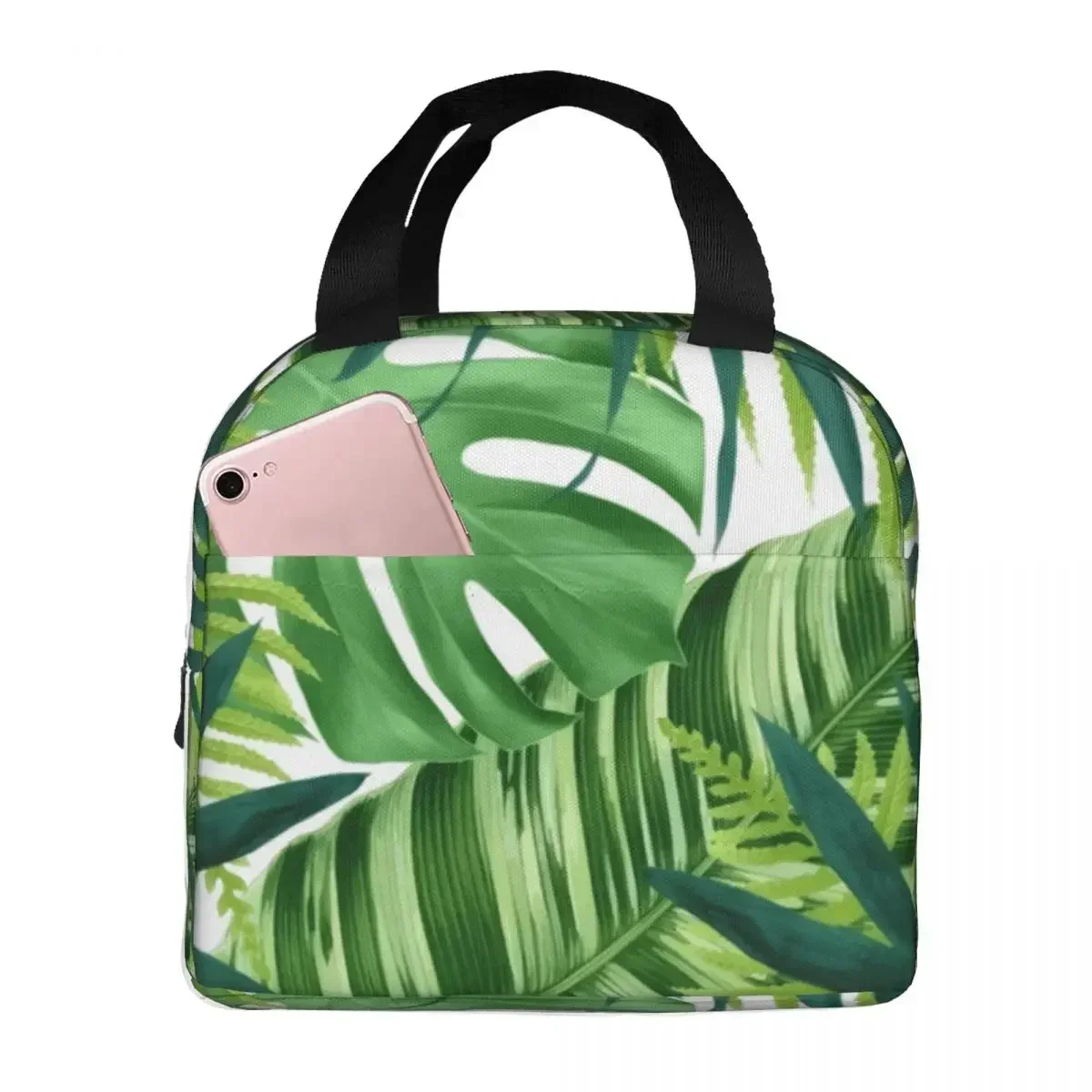 Lunch Bags for Men Women Tropical Leaves Thermal Cooler Bags Waterproof Travel Plant Canvas Tote Bento Pouch