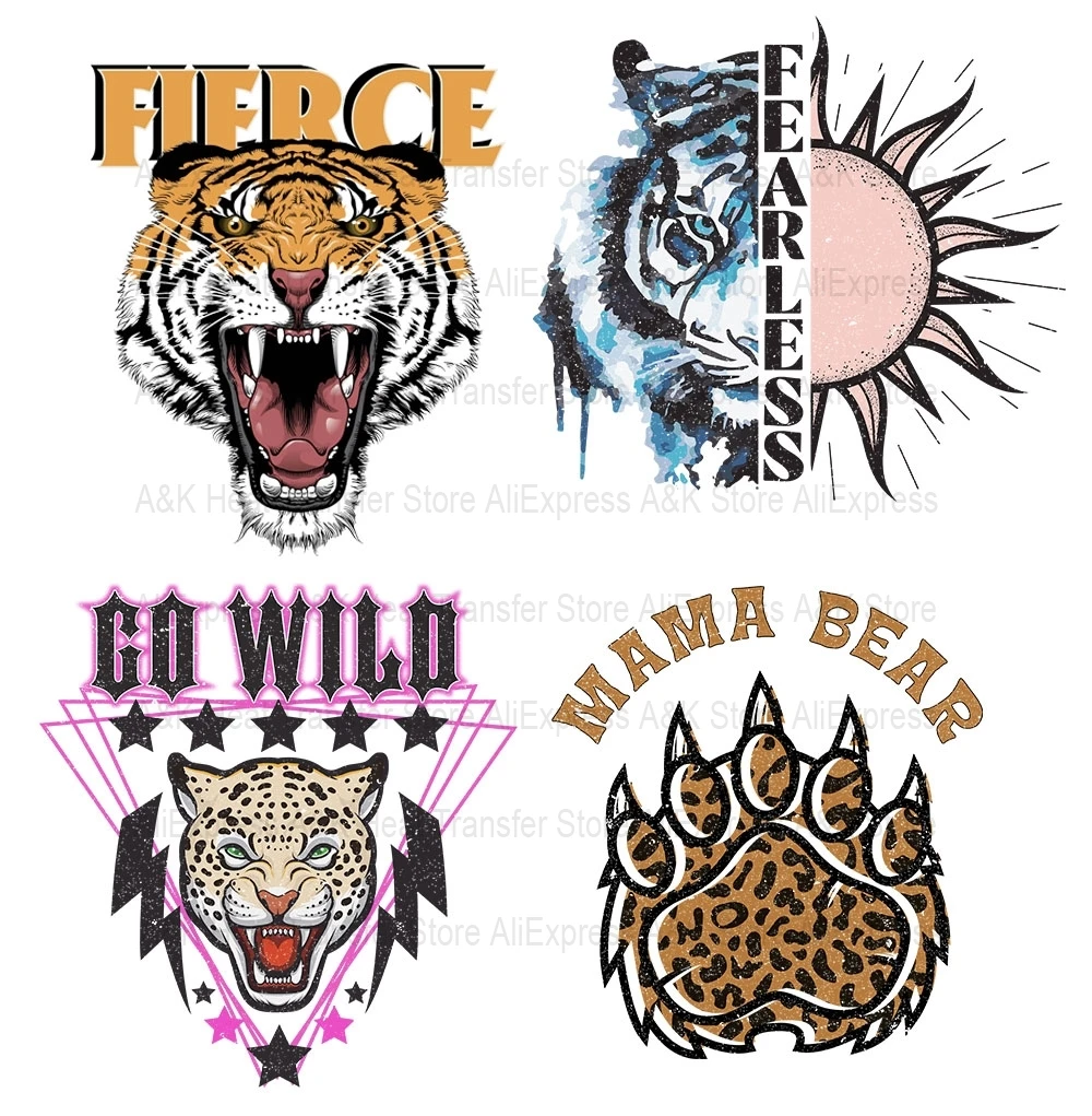 Tiger Footprints Printing Transfers Patches Iron For Clothing Cool Leopard Diy Heat Press For T-shirt Decals Thermo Stickers