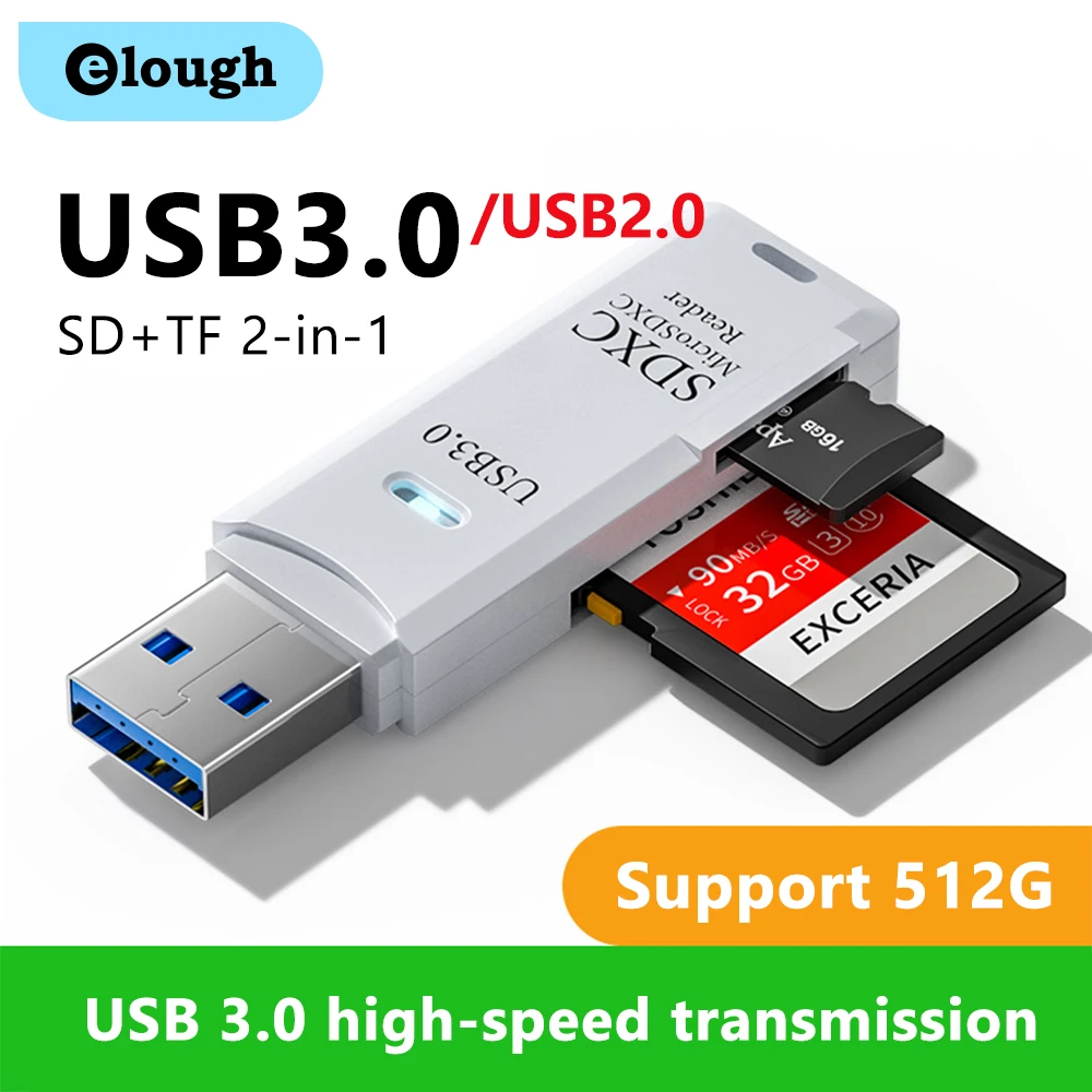 USB3.0 Card readers with led 2 in 1 sd+TF  memory card readers Card Adapter for PC Laptop Accessories Multi Smart Cardreader