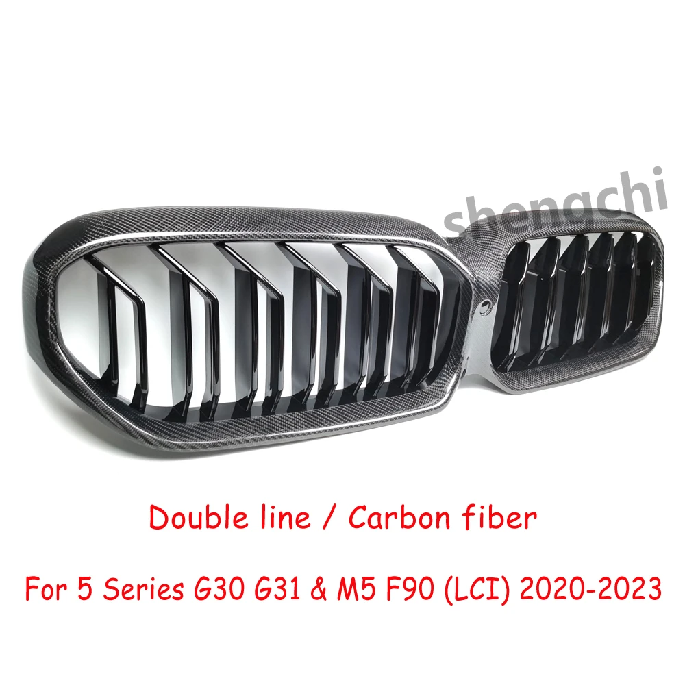 G30 LCI Carbon Fiber Front Bumper Grilles for BMW 5 Series G30 G31 F90 M5 Facelifted 520i 530i 540i M550i M550d Grills 2020-2023