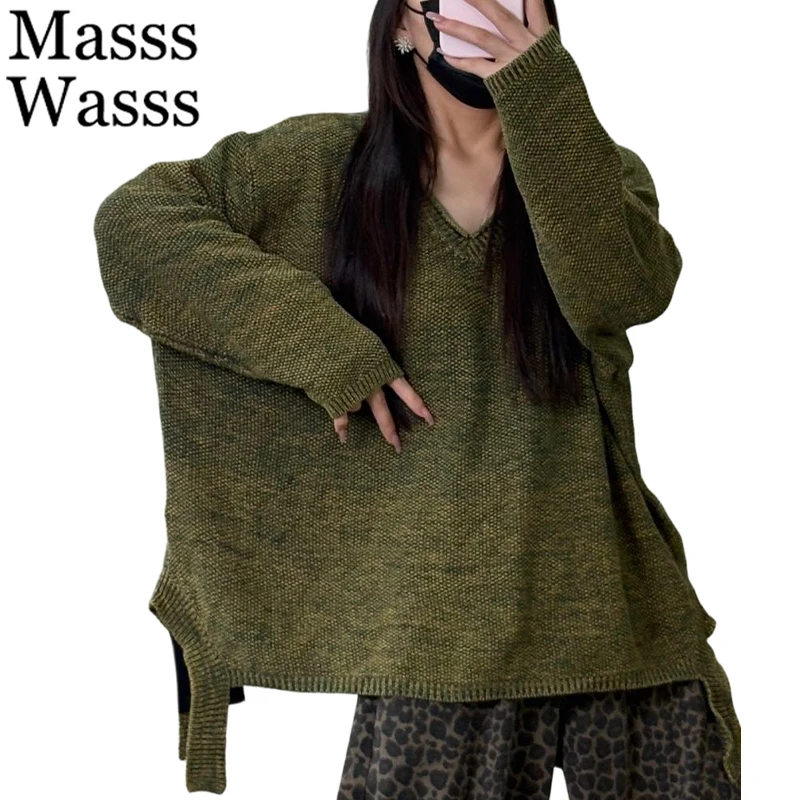 Masss Wasss 2025 Korean Winter Fashion Pullover Womens Loose Warm O Neck Sweaters Ladies Leisure Solid Big Size Knitted Jumpers