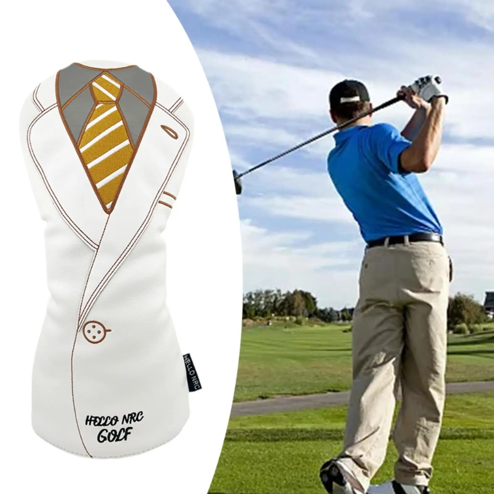 Golf Wood Headcover Golf Shaft Protector Long Neck Wrap Scratchproof Waterproof Trendy Suit Coat Shape Golf Wood Head Cover