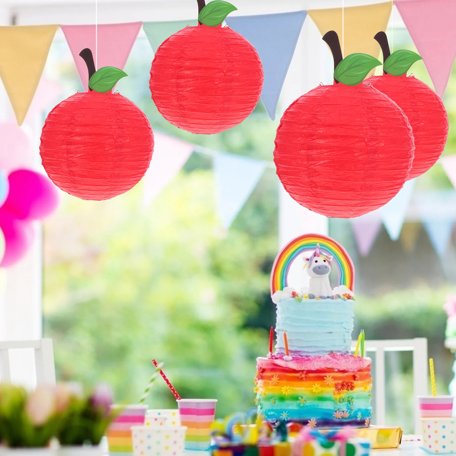 

5 Pcs Fruit Decorative Lantern Artificial Apples for Decoration Hanging Shade Paper Shaped Red Child
