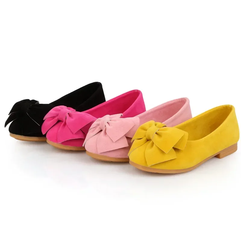 2026 Girls PU Leather Sandals Big Bowtie Candy Color Slip-on Casual Shoes Size 21-36 Soft Sole Wear-resistant Summer Kids Footwear