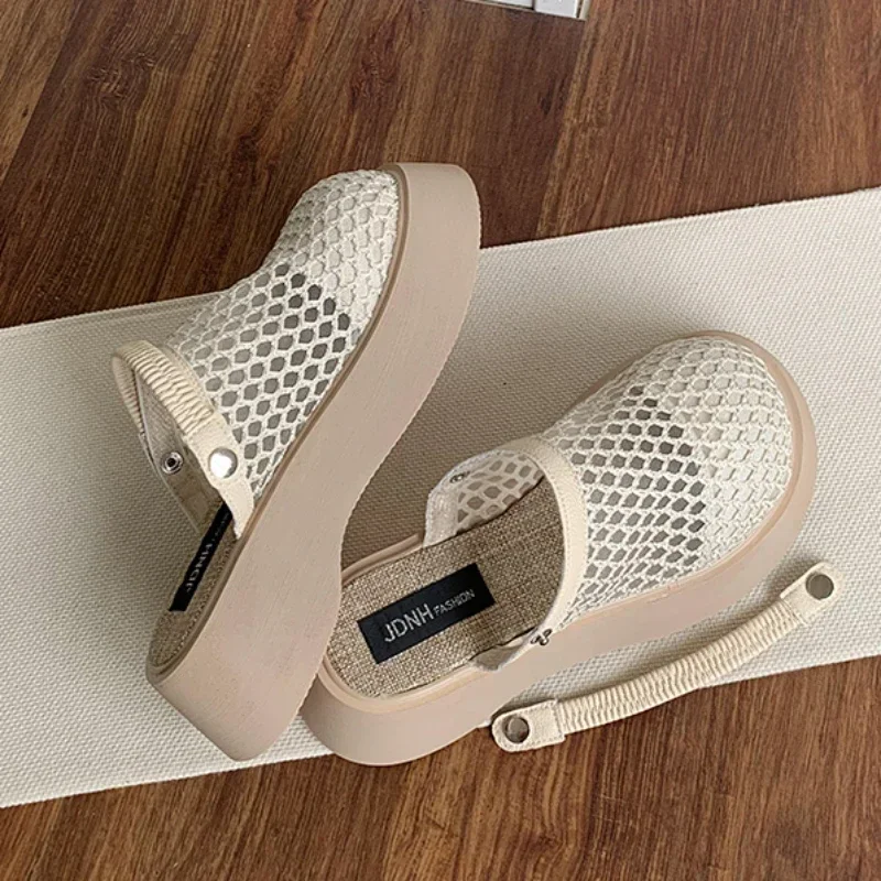 Thick Soled Baotou Sandals 2024 Summer New Style One Foot Half Slippers with Hollow and Breathable Holes, Two Pairs of Sandals