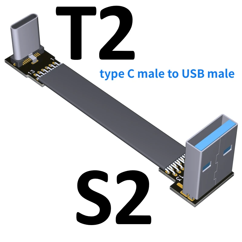 Cable de datos de carga rápida USB 3,0 tipo C, 3A, USB tipo C, cinta de Cable doble de 90 grados, ángulo plano, cuello de cisne