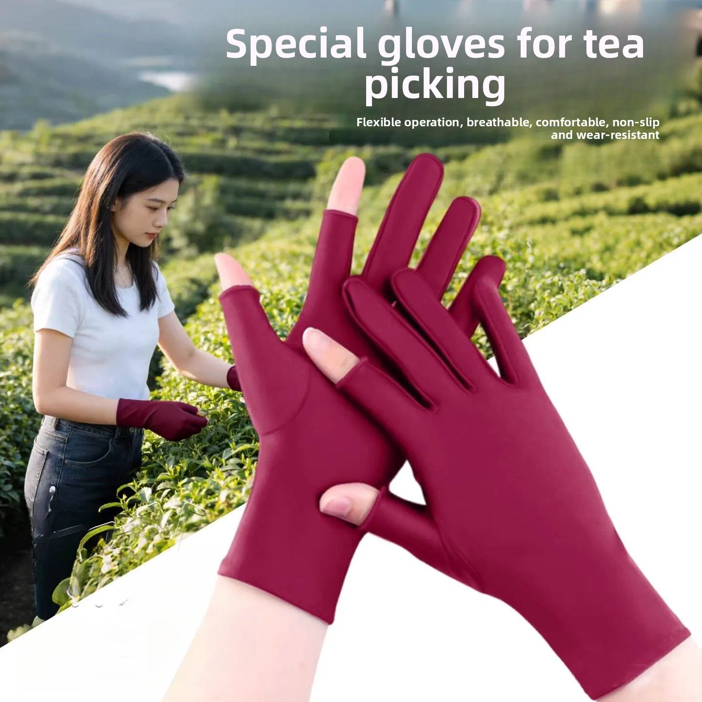 

Ice Silk Thin Gloves for Tea Picking Women's Spring Summer Sun Protection Breathable Ladies Tea Leaf Picking Gloves