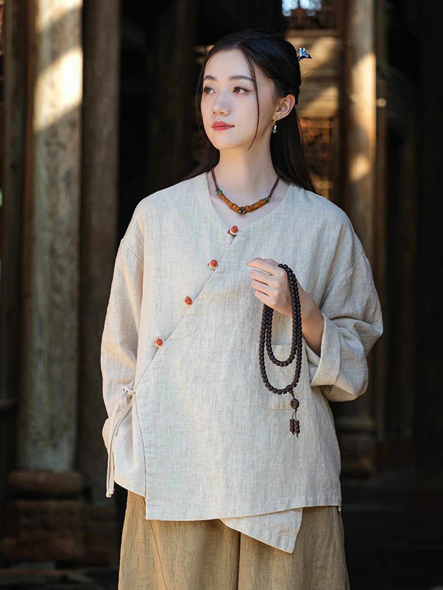 New Chinese Style Women's Loose Retro Button up Cotton Linen Open Cardigan Zen Tea Clothes Outerwear Spring 2026 Breathable
