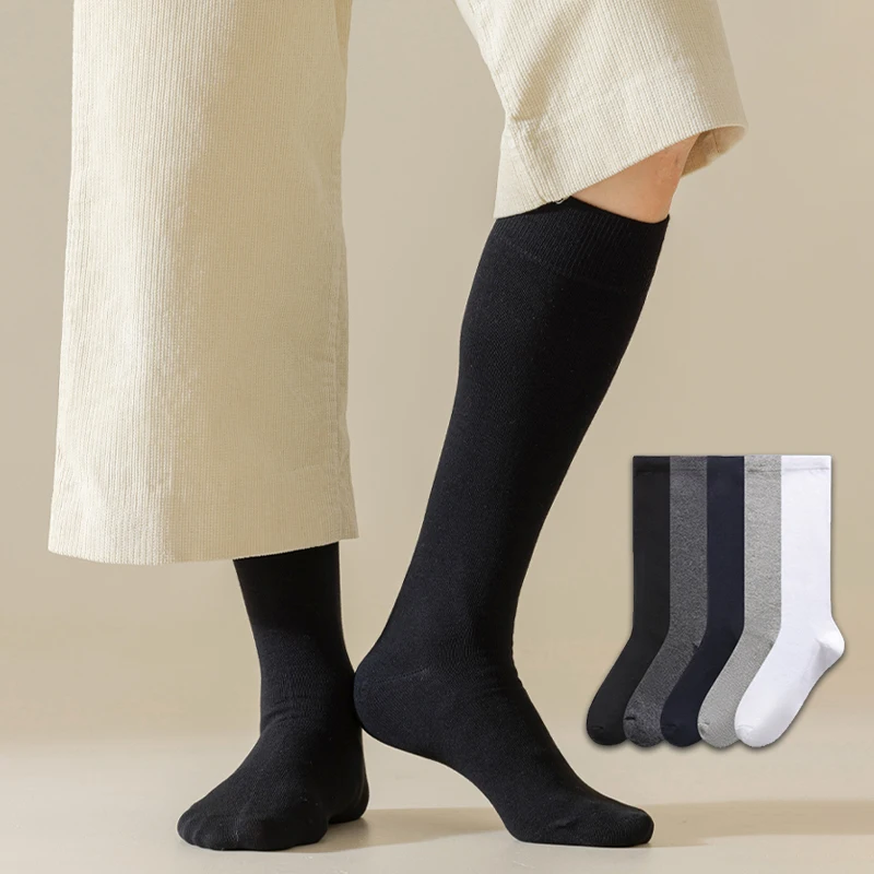 

Мужские хлопковые носки до колена, модные дышащие удобные повседневные носки, однотонные, мягкие мужские носки высокого качества, впитывающие пот
