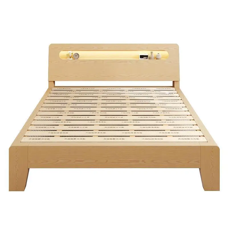 

Solid wood bed household bedroom double 1.8 meters Nordic style rental house with single bed rack