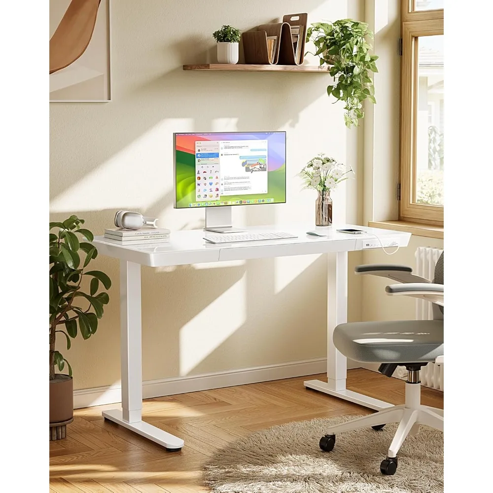 Standing Desk with Drawer, 48 x 24 inch Electric Standing Desk, Height Adjustable Desk with One-Piece Tabletop