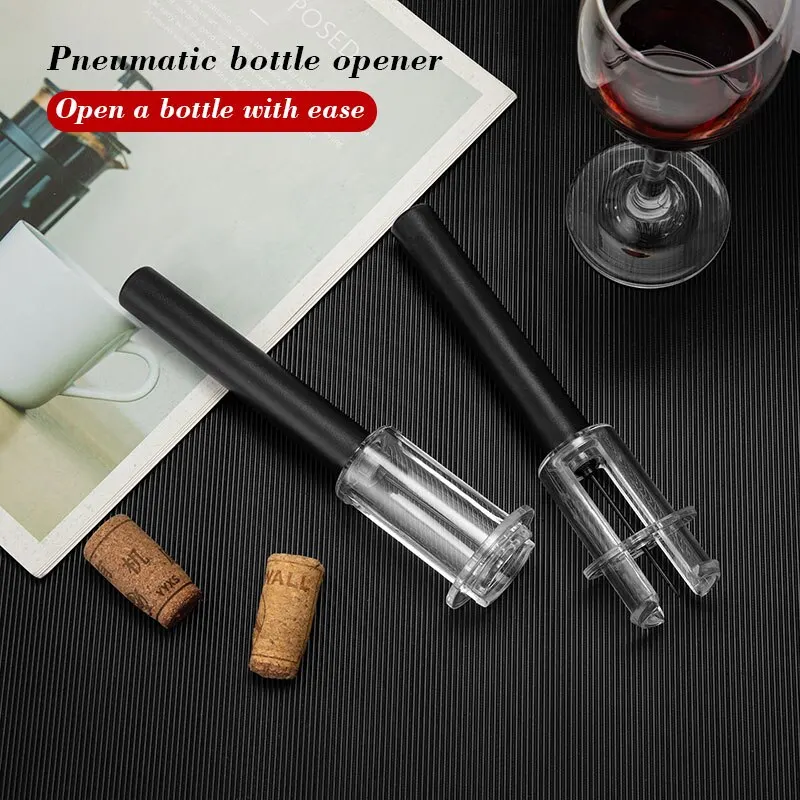 1Pc Black Pneumatic Pump Bottle Opener Bottle Opener With Stainless Steel Pin Type Cork Tool Kitchen Opening Tools Accessories