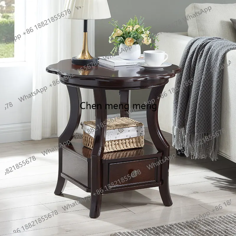 Solid wood, retro phone, simple side table, side cabinet, living room coffee table round table
