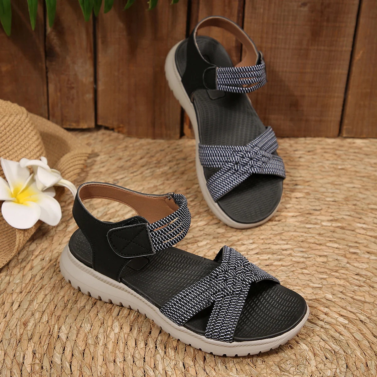 Women Sport Sandals Velcro Closure Open Toe Cross Band Soft Cushioned Sole Non Slip Wear Resistant Lightweight Casual Walking view 6